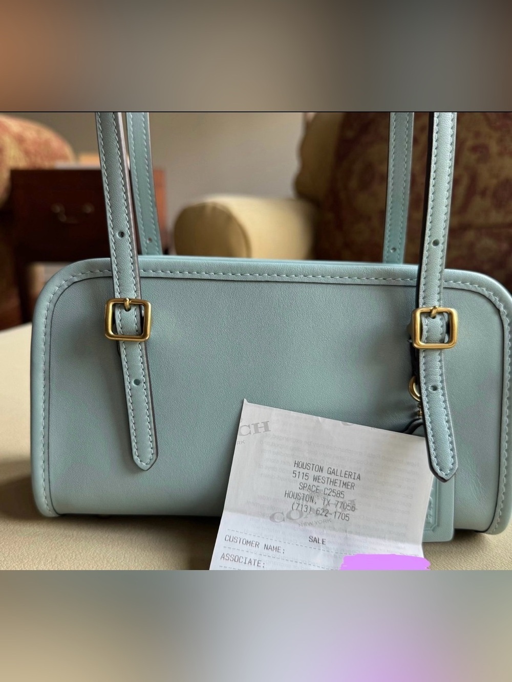 Coach Swing Zip 20 Light Blue Leather Shoulder Bag - Picture 7 of 8